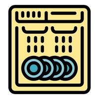 Dishwasher showing plates washing process inside view icon vector