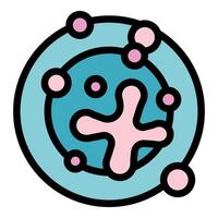 Atom particles inside orbiting around nucleus icon vector