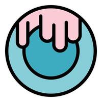 Pink glaze dripping on blue donut top view icon vector