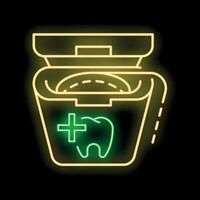 Yellow and green glowing neon line dental floss icon isolated on black background vector