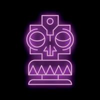 Bright neon sign showing a tiki idol with big eyes and a skull nose on a black background vector