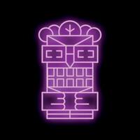 Neon glowing sign of a traditional totem pole with a scary face on a black background vector