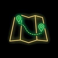 Neon sign showing a map with a route between two points vector