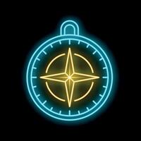 Neon compass showing direction on black background vector
