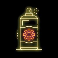 Glowing neon line spray can icon isolated on black background symbolizing maintenance vector