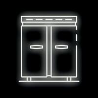 Neon refrigerator icon glowing on dark background vector