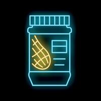 Neon peanut butter jar with label, glowing on a black background vector