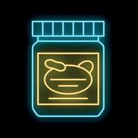 Glowing neon line jar of peanut butter icon isolated on black background. Vector
