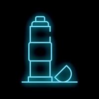 Blue neon sign of a reusable thermos with open lid on black background vector