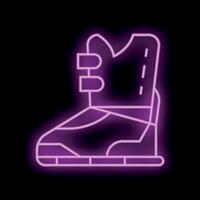 Neon sign showing a hiking boot on a black background vector