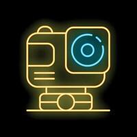 Neon action camera shining in the dark vector