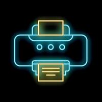 Glowing neon line icon representing a printer, useful for apps or websites vector