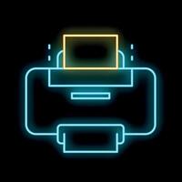 Neon icon of printer printing a document on black background vector
