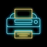 Neon printer printing a document, concept of printing service vector