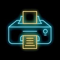 Neon printer printing a document, concept of printing service vector