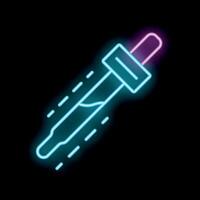 Neon pipette dropping liquid icon glowing on black background vector