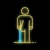 Glowing neon line icon for a person using crutches on black background vector