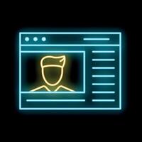 Glowing neon line website with online chat window on black background vector