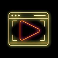 Neon sign showing play button on webpage for video streaming vector