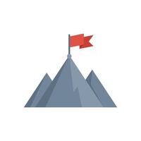 Reaching the top of mountain with red flag waving in wind vector