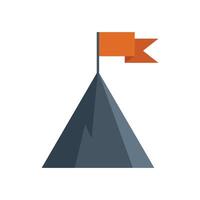 Orange flag waving on top of a mountain peak signifying success vector