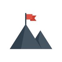 Reaching the peak, a red flag marking the top of a mountain symbolizing success vector