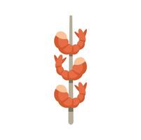 Three shrimps skewers on a stick for barbecue party vector