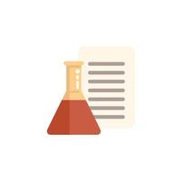 Laboratory glassware containing chemical liquid and document is showing results of analysis vector