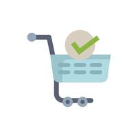 Shopping cart displaying a check mark representing successful online purchase vector
