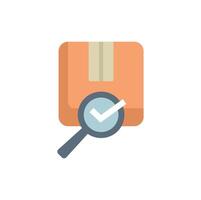 Magnifying glass validating a delivery package with check mark symbol vector