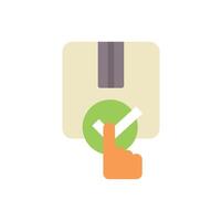 Finger marking completed order on a clipboard with a check mark symbol vector