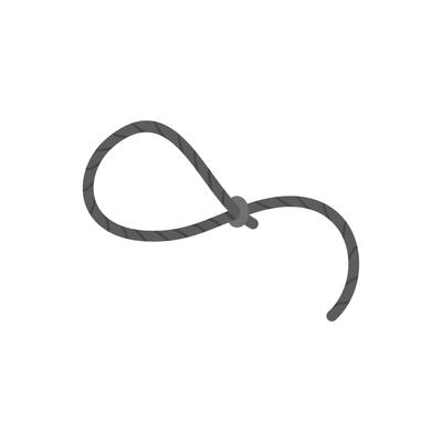 Tight knot forming a loop on a dark rope on white background