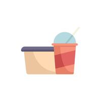 Disposable food container and soda cup with straw presenting food delivery service vector