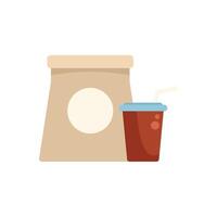 Brown paper bag with blank label and soda cup with drinking straw presenting food delivery service vector