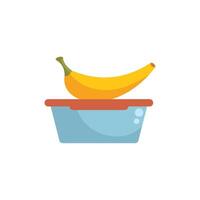 Ripe banana resting on plastic lunch container representing healthy snacking vector