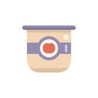 Plastic container with lid for yogurt with apple flavor label vector