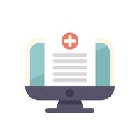 Computer displaying online medical record with cross icon vector