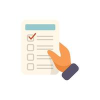 Hand holding checklist with marked checkboxes for voting election or exam vector