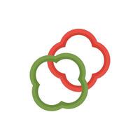 Red and green bell pepper slices overlapping creating a flower shape vector