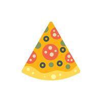Delicious slice of pizza with pepperoni and olives isolated on white background vector