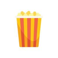 Classic red and yellow striped popcorn bucket overflowing with buttery popcorn vector