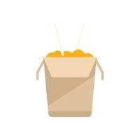 Open wok paper box with chopsticks containing delicious chinese noodles vector