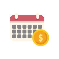 Calendar showing scheduled payment date with dollar coin vector