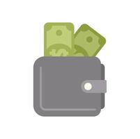 Grey wallet full of cash with two dollar bills sticking out vector
