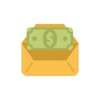 Open yellow envelope containing dollar bill for salary or savings vector