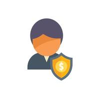 Businessman standing with dollar sign on a shield for the concept of financial security vector