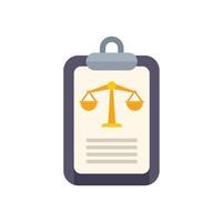 Clipboard showing legal document with scales of justice symbol vector