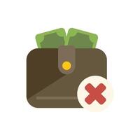 Wallet with money showing no cash sign in flat design style vector