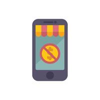 Smartphone showing no dollar sign on screen with shop awning vector