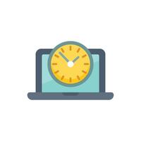 Laptop showing time management icon with clock displaying working hours vector